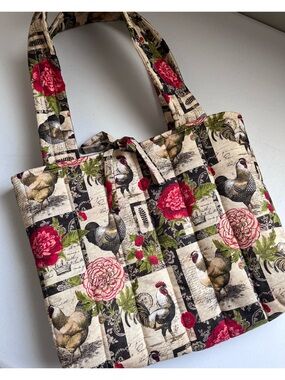 Cottagecore Whimsy Chicken Handmade Quilted Tote Bag Farmhouse Grandmacore Bag